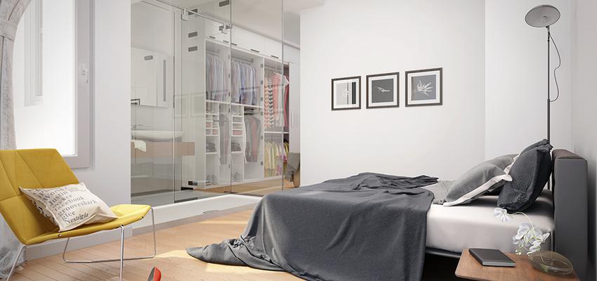 Baño, Dormitorio, Vestidor Estilo moderno Color amarillo, marron, marron, blanco, gris  diseñado por Javier Matoses | Arquitecto | Copyright matoses