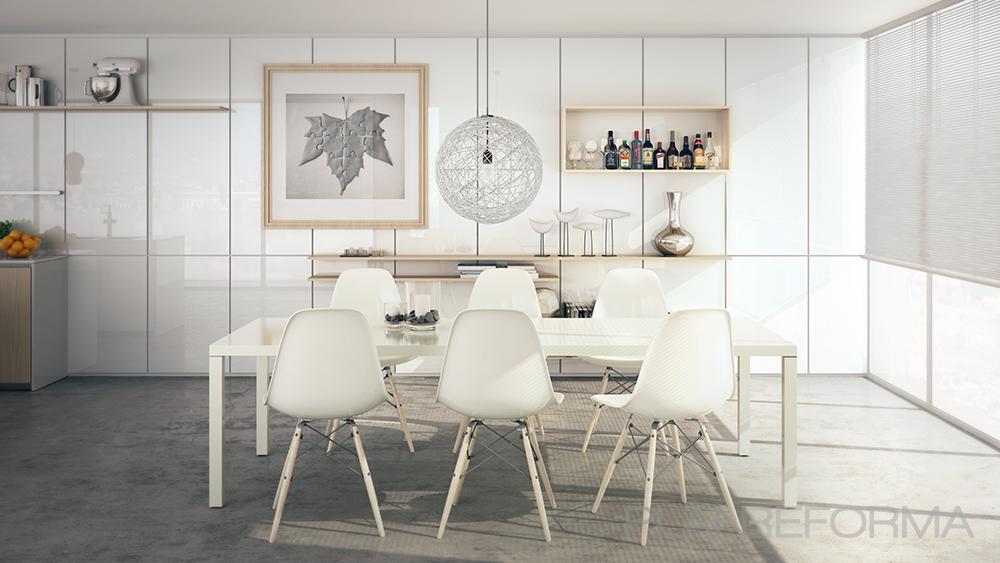 Comedor Estilo moderno Color beige, blanco, gris  diseñado por Javier Matoses | Arquitecto | Copyright matoses