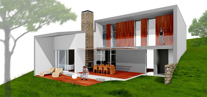 Exterior style contemporaneo color verde, marron, gris  diseñado por B3arquitectura | Arquitecto 