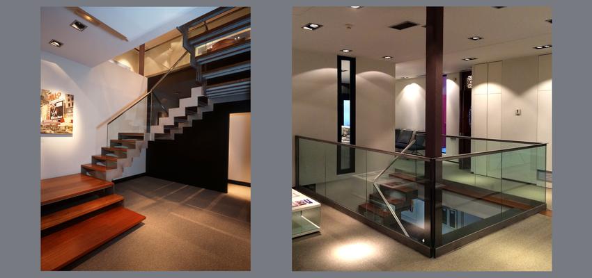 Recibidor, Escalera, Oficina style moderno color ocre, blanco, plateado  diseñado por JOSÉ F. URRUTIA FUSTER | Arquitecto 