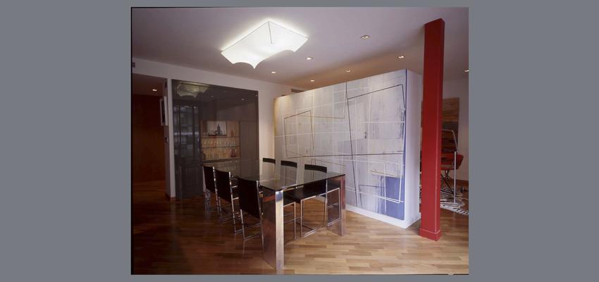 Estudio, Comedor style contemporaneo color rojo, marron, blanco, plateado  diseñado por JOSÉ F. URRUTIA FUSTER | Arquitecto 