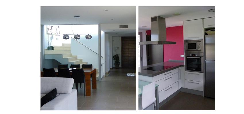 Comedor, Cocina Estilo contemporaneo Color rojo, beige, marron, blanco, gris, negro  diseñado por BiosArquitectura | Arquitecto | Copyright Soy propietario de la imagen