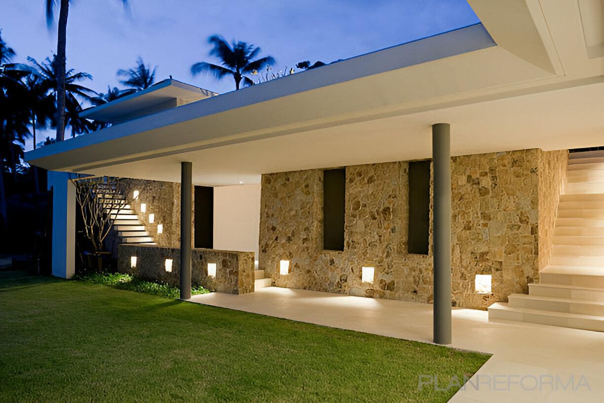 Porche Estilo contemporaneo Color crema  diseñado por GRUPO JJG | Reformista, constructor | Copyright FACHADA PIEDRA