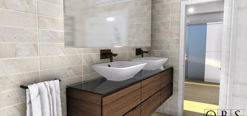 Baño Estilo moderno Color beige, beige, bronce  diseñado por Obrasa Diseño de interiorismo | Gremio | Copyright Obrasa