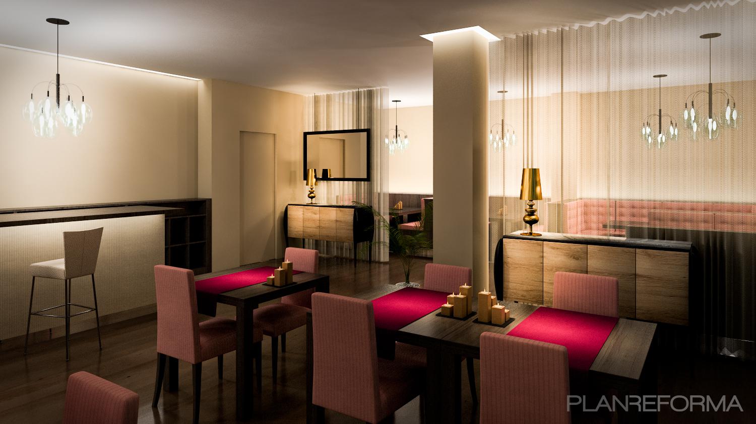 Restaurante style clasico color rosa, rosa, beige, marron  diseñado por INTERIORS BARCELONA | Interiorista | Copyright Soy propietario de la imagen
