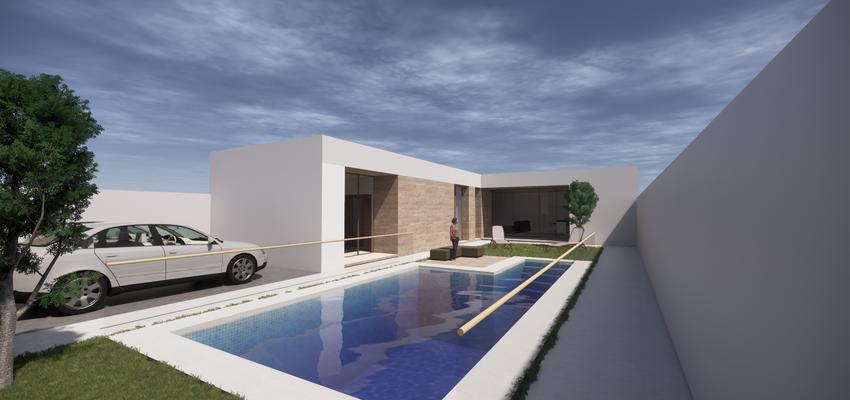 Piscina, Exterior, Jardin Estilo moderno Color azul cielo  diseñado por Miguel Baena | Arquitecto | Copyright Miguel Baena