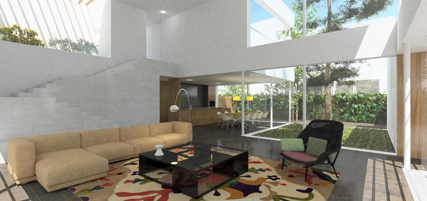 Cocina, Salon style contemporaneo color rosa, verde, beige, blanco  diseñado por MENDEZDELPOZO | ARQUITECTOS | Arquitecto 