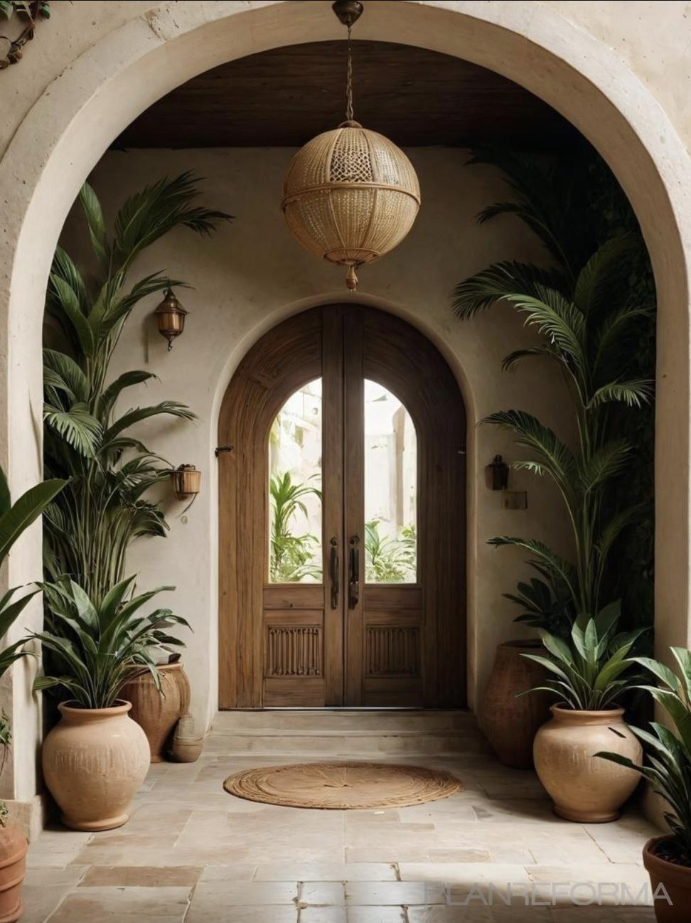 Recibidor, Vestibulo, Exterior Estilo mediterraneo Color crema, marron, marron topo  diseñado por Suárez & Co. Interiorismo | Interiorista | Copyright Si, cedida por el cliente para uso comercial