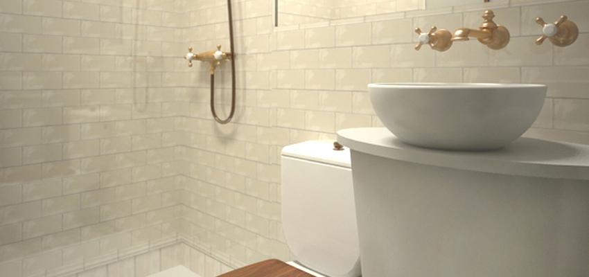 Baño Estilo vintage Color beige, marron, blanco  diseñado por grupoinventia | Arquitecto Técnico | Copyright Grupo Inventia