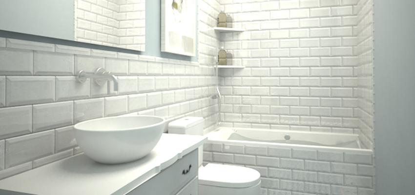 Baño Estilo vintage Color azul cielo, blanco, negro  diseñado por grupoinventia | Arquitecto Técnico | Copyright Grupo Inventia