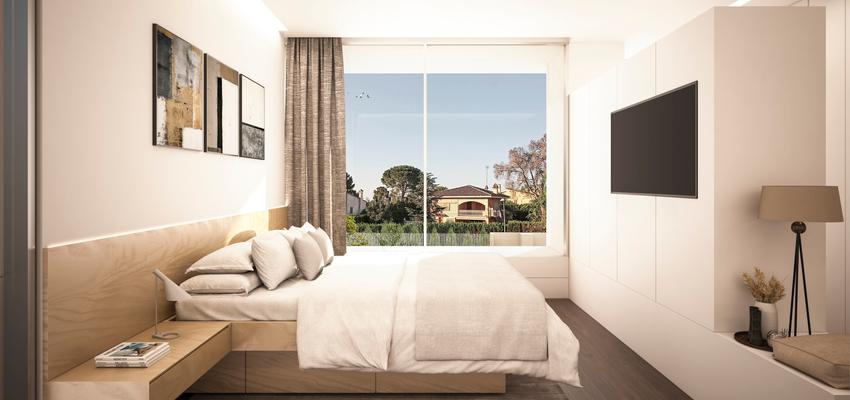 Dormitorio Estilo contemporaneo Color beige, marron, blanco  diseñado por nogal estudio | Arquitecto | Copyright nogal estudio