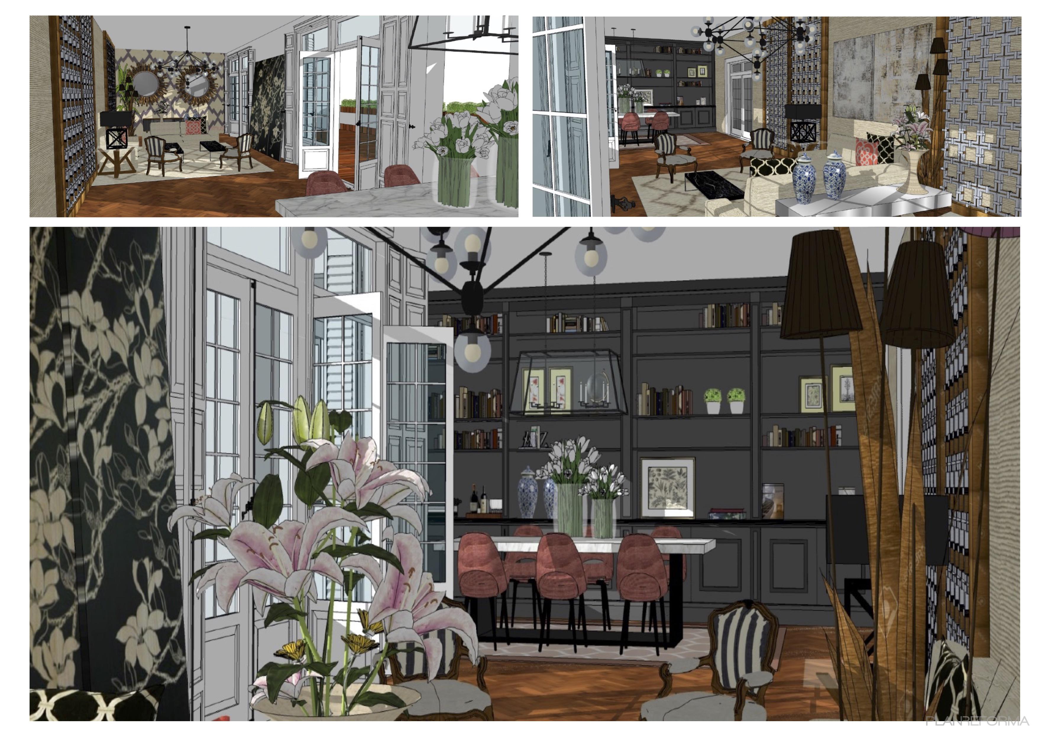 Comedor, Salon Estilo clasico Color rosa, beige, gris  diseñado por RR Estudio | Arquitecto 