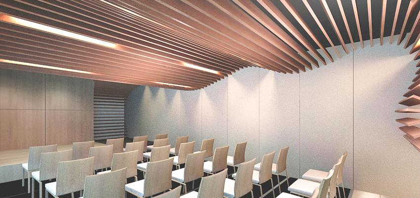 Sala de conferencias Estilo contemporaneo Color marron, blanco, negro  diseñado por Pablo Núñez Casamor | Arquitecto | Copyright Estudio tinto