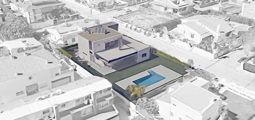 Exterior Estilo contemporaneo Color blanco, gris, negro  diseñado por Pablo Núñez Casamor | Arquitecto | Copyright Estudio tinto