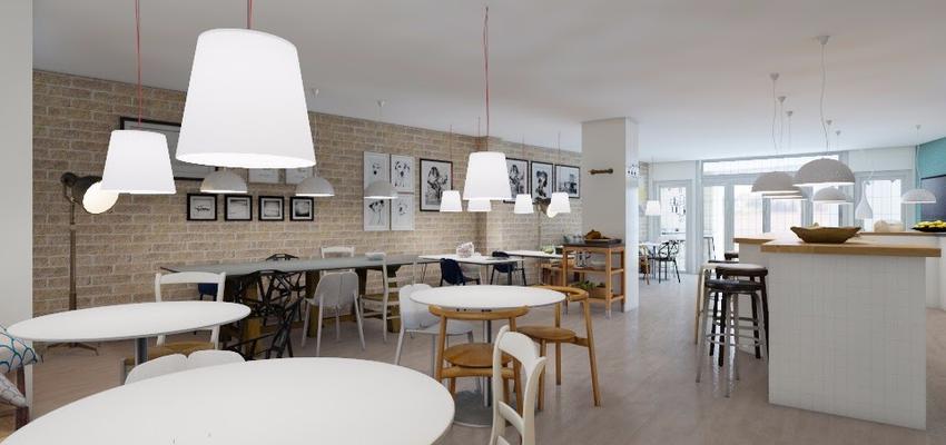 Restaurante, Cafeteria, Bar Estilo vintage Color ocre, turquesa, blanco  diseñado por Cristina Donate Rodriguez | Arquitecto 