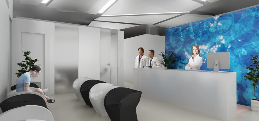 Recibidor, Oficina, Salón de belleza style vanguardista color azul oscuro, blanco, gris  diseñado por Lovorka Kaic Matesic | Arquitecto 