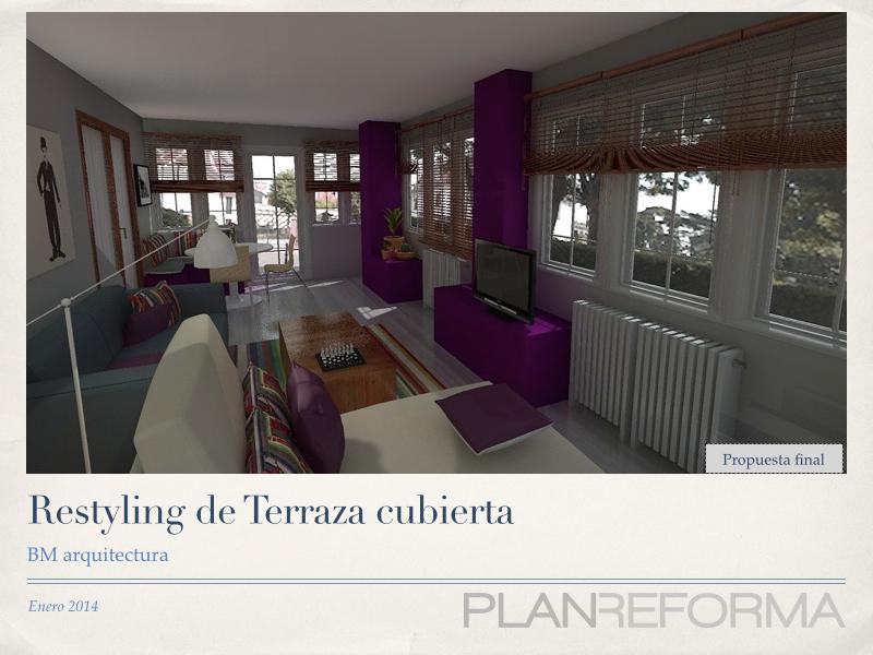 Terraza style moderno color violeta, beige, gris  diseñado por BM arquitectura | Arquitecto | Copyright cristina Bricio. BM arquitectura