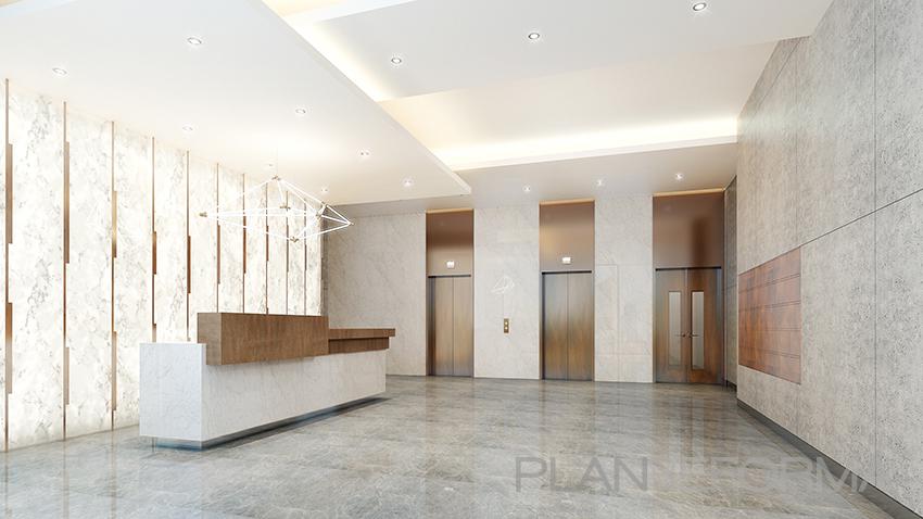 Vestibulo Estilo vanguardista Color marron, gris, gris  diseñado por WVA Architects | Arquitecto | Copyright imagen correspondiente a WVA Architects