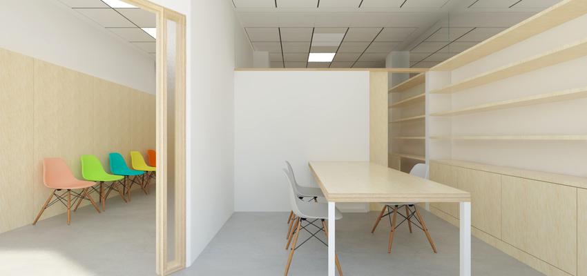 Oficina Estilo moderno Color amarillo, beige, blanco  diseñado por Miguel Montes Vera | Arquitecto 