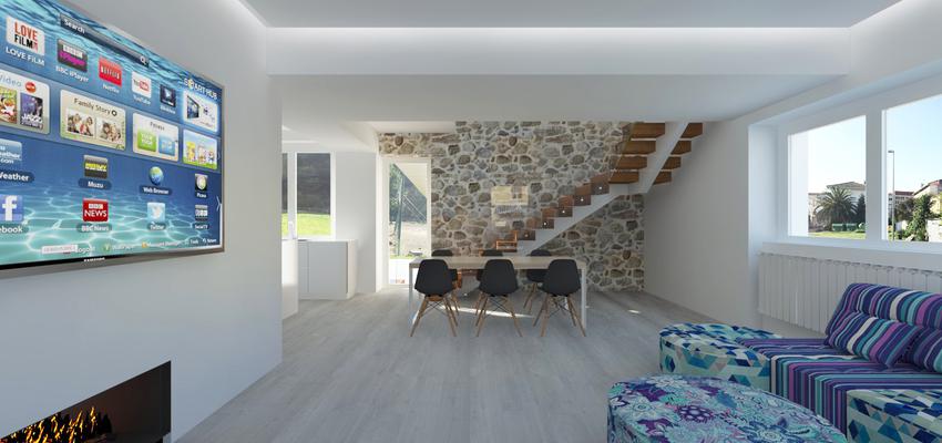 Comedor, Salon Estilo moderno Color beige, blanco, gris  diseñado por Miguel Montes Vera | Arquitecto 