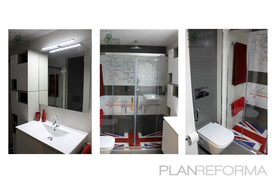 Baño Estilo vanguardista Color rojo, azul, blanco, gris  diseñado por Danma Design | Interiorista | Copyright Danma Design