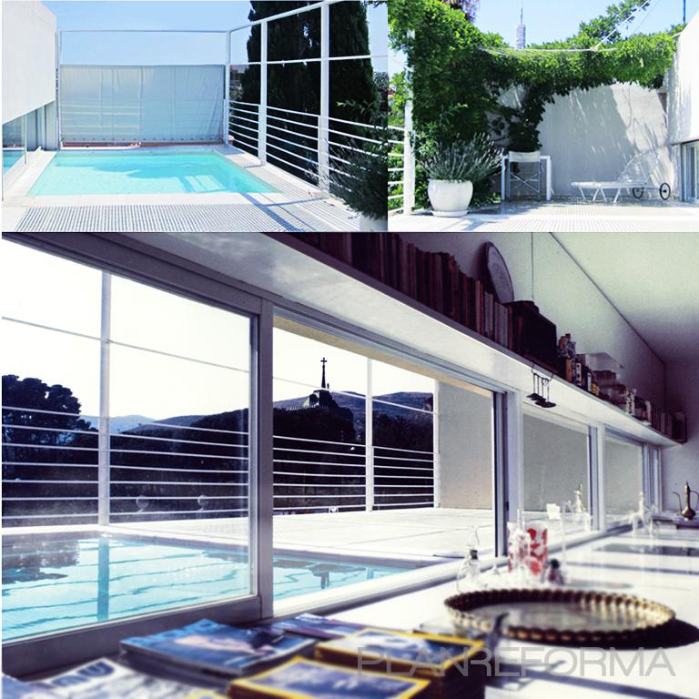 Dormitorio, Estudio, Balcon, Piscina Estilo moderno Color verde, azul cielo, blanco, gris  diseñado por B01 arquitectes | Arquitecto 