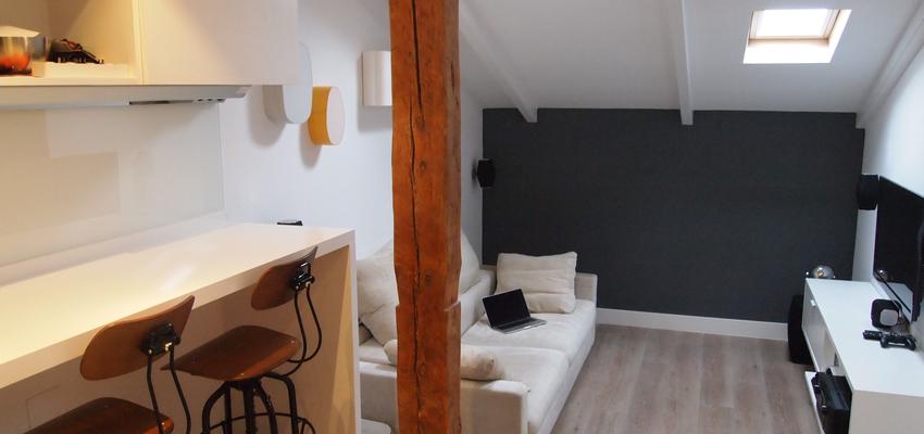 Sala de la TV, Cocina, Salon style contemporaneo color beige, marron, beige, blanco, gris  diseñado por reformmia | Arquitecto 