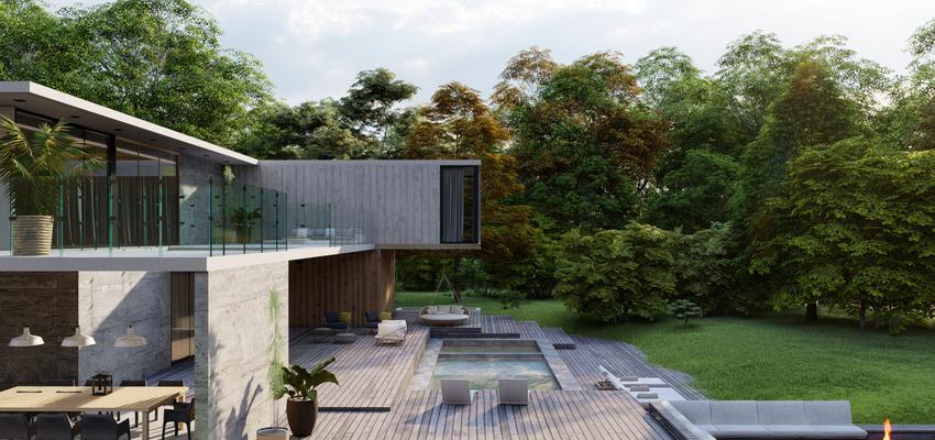 Patio, Exterior, Galería Estilo moderno Color gris  diseñado por Atlantico Arqs | Arquitecto | Copyright CASA EN TEPOZTLAN MEXICO /ATLANTICOARQS