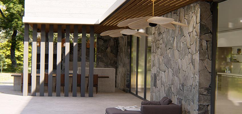 Exterior, Galería, Jardin Estilo moderno Color gris  diseñado por Atlantico Arqs | Arquitecto | Copyright CASA EN NORDELTA GOLF / BUENOS AIRES/ ARGENTINA / ATLANTICOARQS