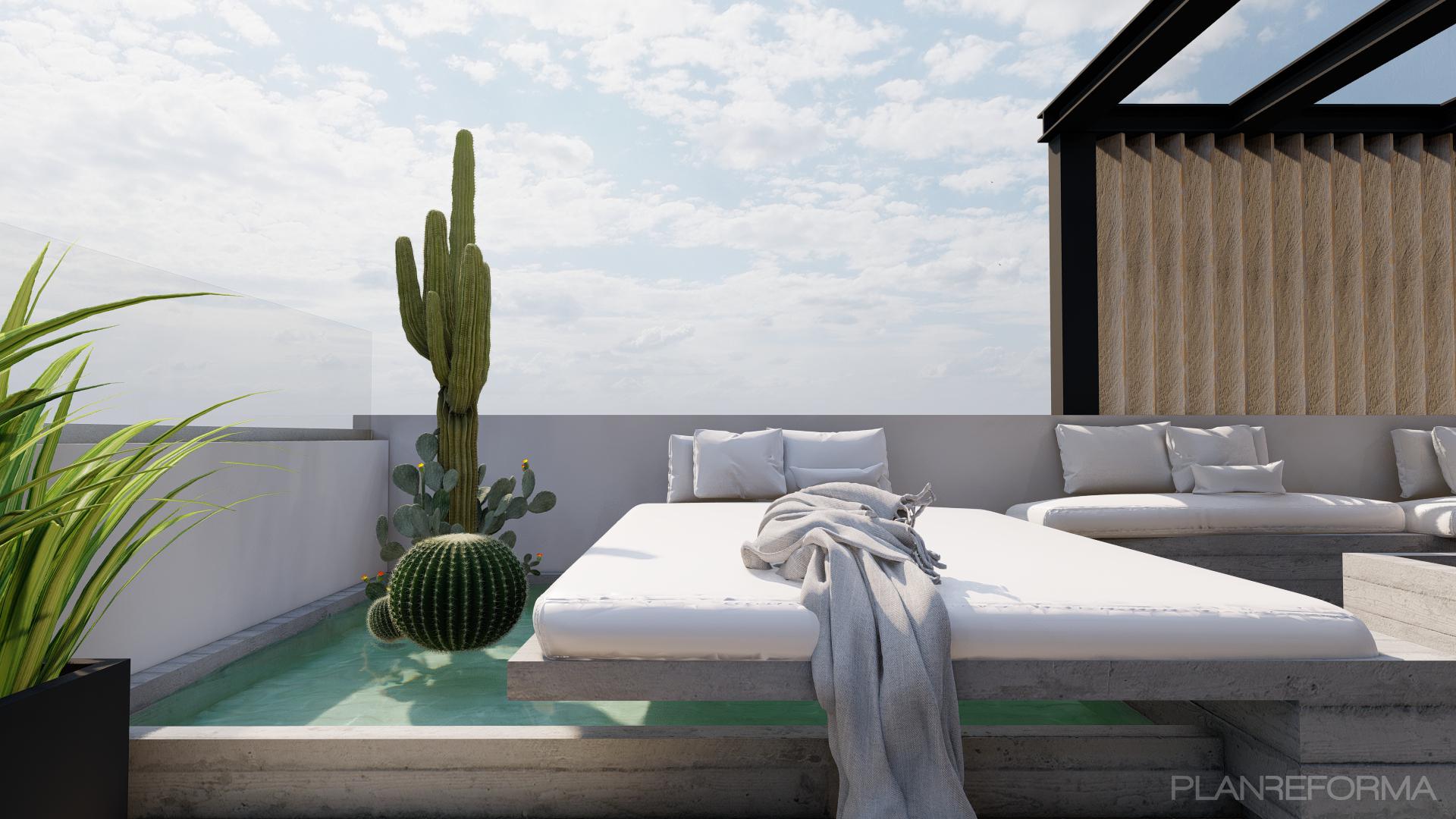 Exterior, Galería, Hotel Estilo moderno Color gris  diseñado por Atlantico Arqs | Arquitecto | Copyright PROYECTO ROOFTOP POLANCO / CDMX/ MEXICO/ ATLANTICOARQS