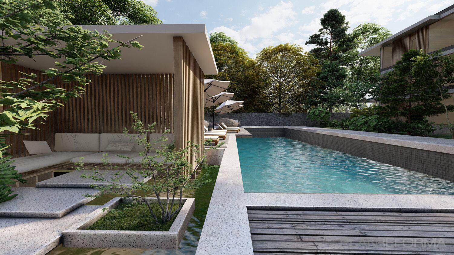 Exterior, Galería, Jardin Estilo moderno Color verde  diseñado por Atlantico Arqs | Arquitecto | Copyright condominio valle de bravo// mexico// atlanticoarqs