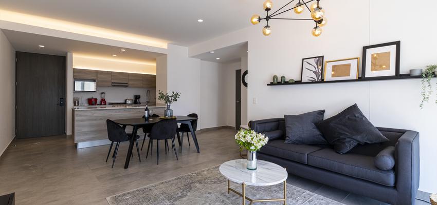 Baño, Comedor, Cocina Estilo moderno Color marron, blanco, gris  diseñado por Atlantico Arqs | Arquitecto | Copyright decoracion  Depto Neuchatel / polanco/ atlanticoarqs