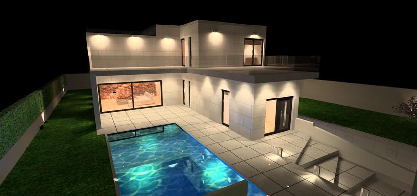 Piscina, Exterior, Jardin Estilo moderno Color verde, turquesa, plateado  diseñado por Juan Fontoira | Interiorista | Copyright ka iluminacion