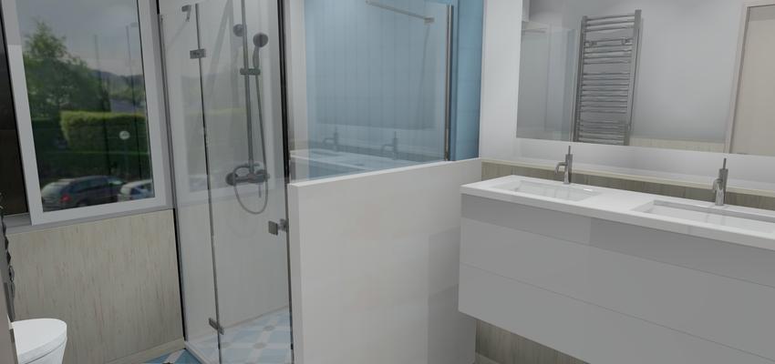 Baño Estilo moderno Color azul, azul oscuro, beige  diseñado por DEDISEÑO interiorismo | Gremio | Copyright Dediseño interiorismo