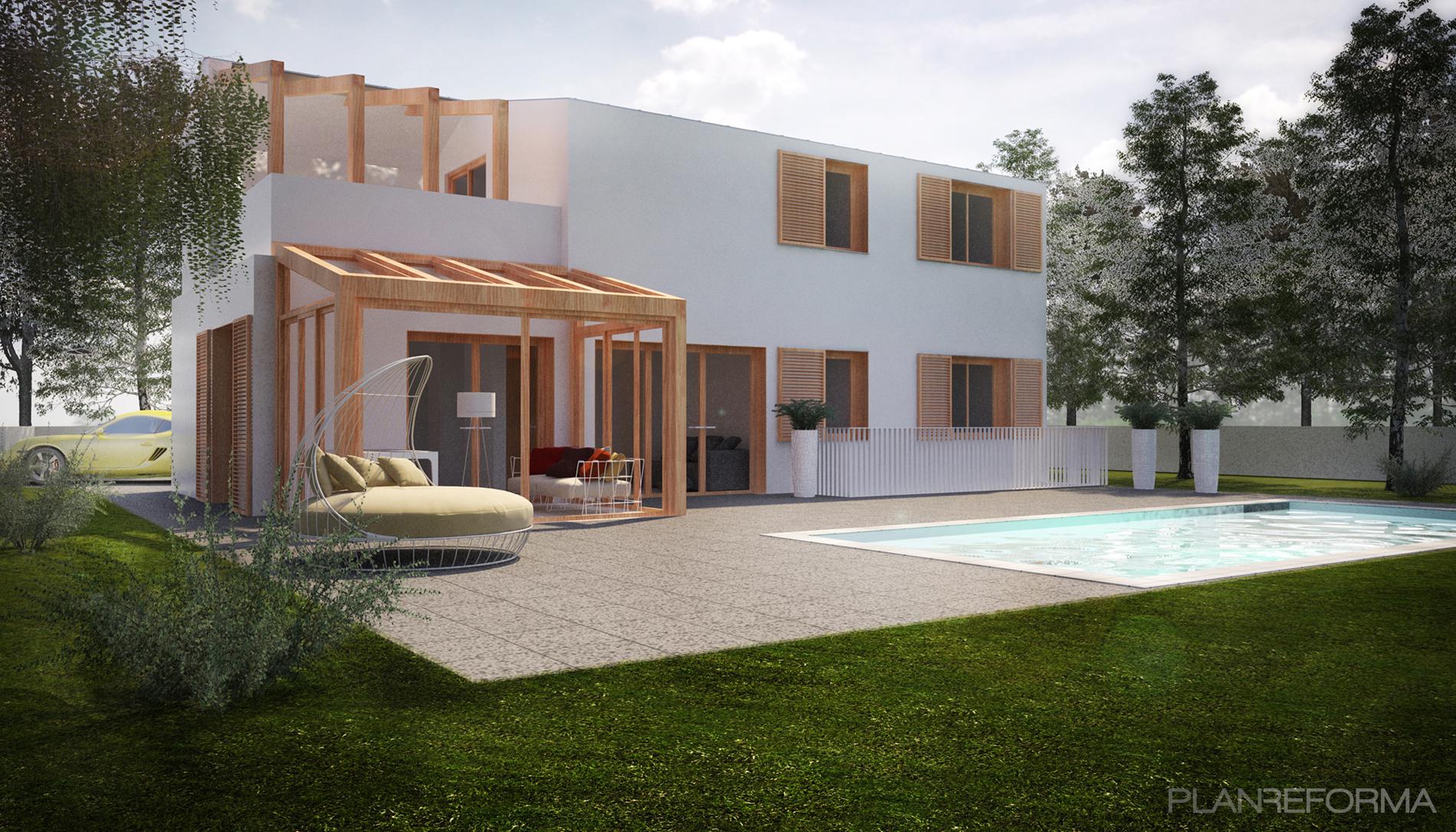 Terraza, Piscina, Jardin Estilo contemporaneo Color marron, verde, beige, marron, blanco, plateado  diseñado por Oficina Urbana | Arquitecto | Copyright Renato Pucci