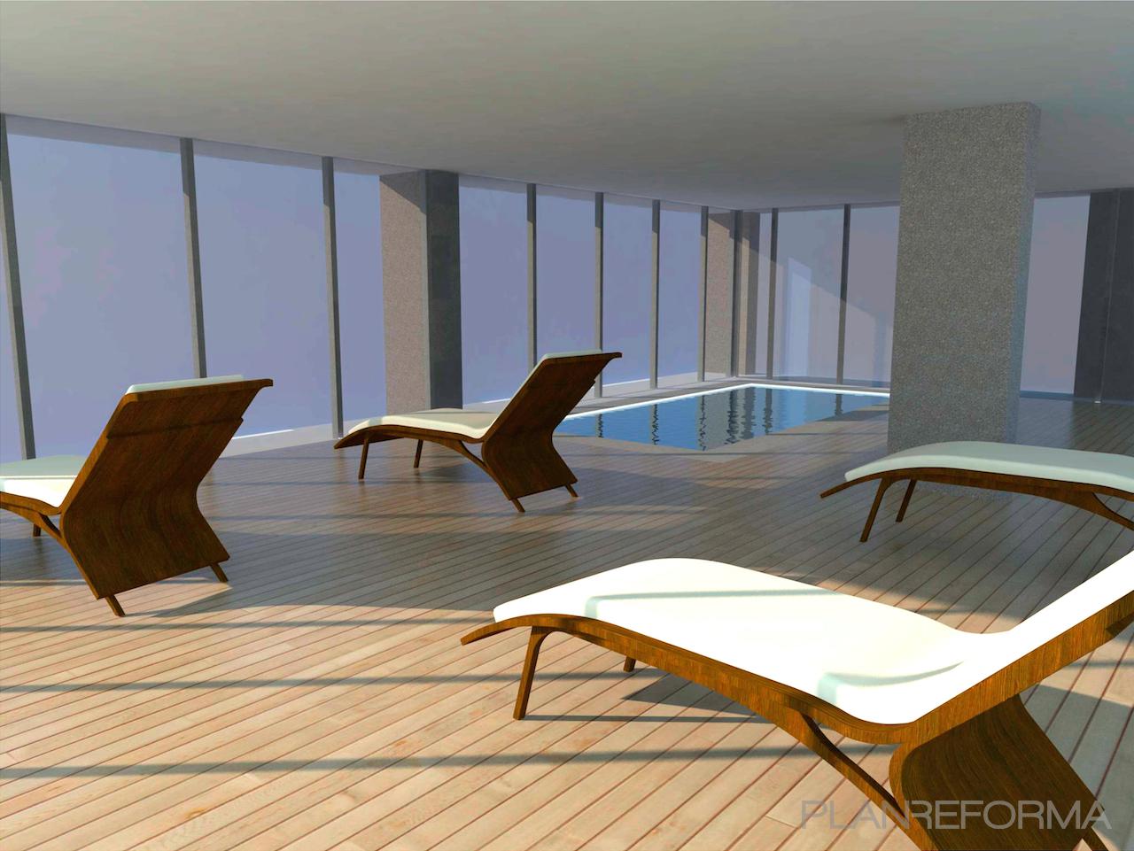 Piscina Estilo contemporaneo Color marron, beige, blanco, gris  diseñado por Pedro Bernal Martínez | Arquitecto 