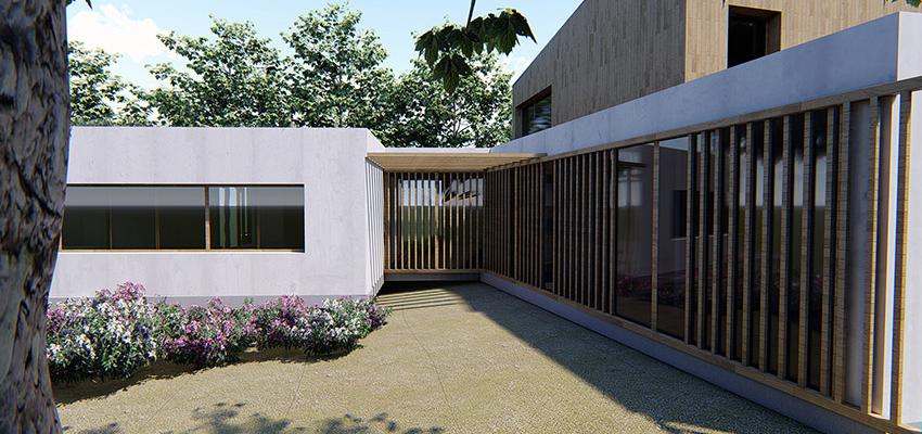 Exterior, Galería, Jardin Estilo contemporaneo Color marron  diseñado por Pep Sala - rsp arquitectura | Arquitecto | Copyright Pep Sala - rsp