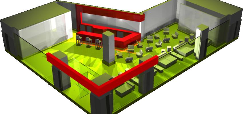 Restaurante, Bar Estilo vanguardista Color rojo, verde, verde  diseñado por Arquitectos 3hache | Arquitecto | Copyright Propietario