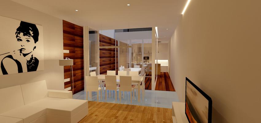 Comedor, Salon, Jardin Estilo contemporaneo Color azul cielo, dorado, bronce  diseñado por Francesc Plazas Nebot | Arquitecto | Copyright F.P.Arquitectura