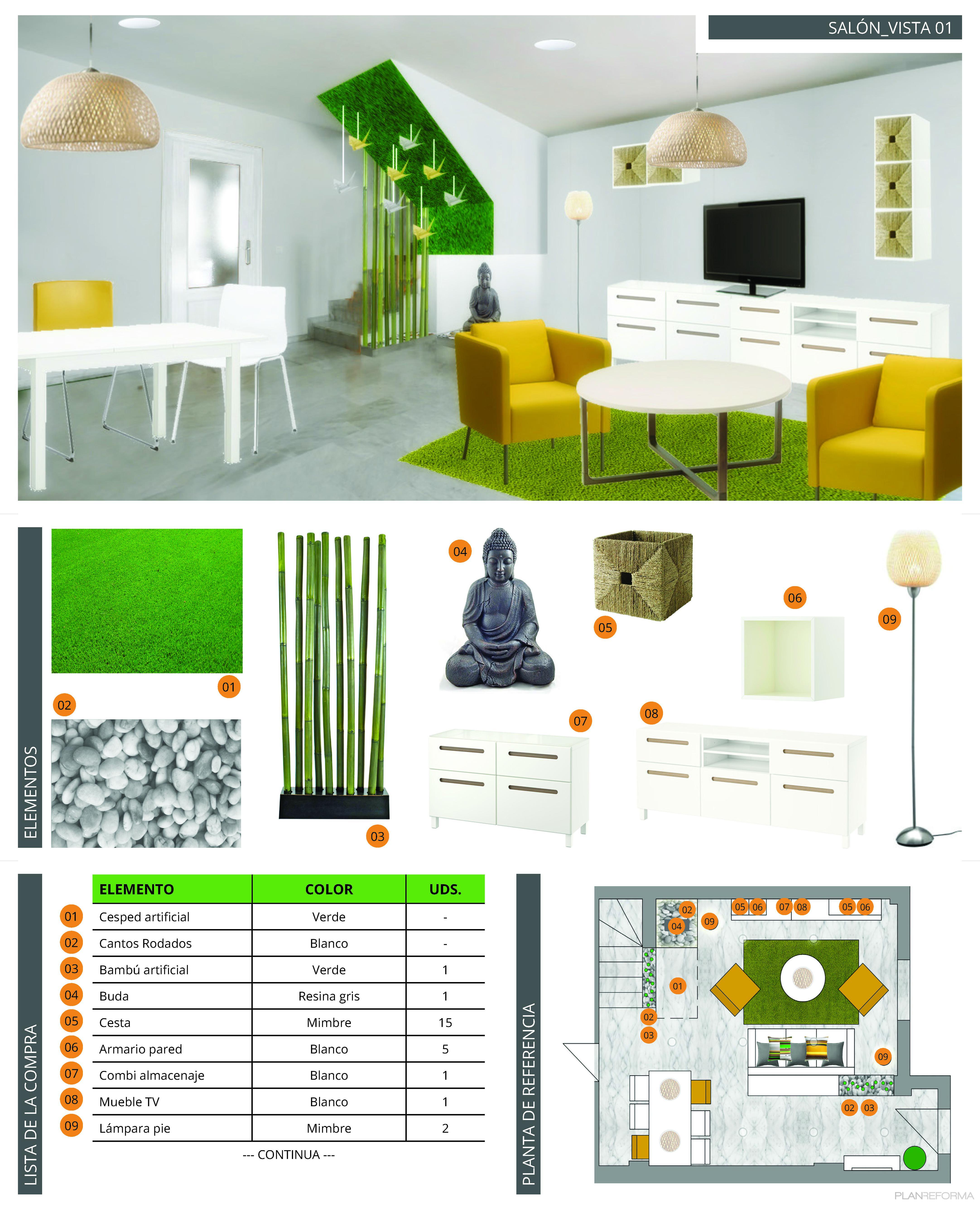 Comedor, Salon Estilo mediterraneo Color amarillo, verde, dorado  diseñado por Arquiox Idea | Arquitecto 