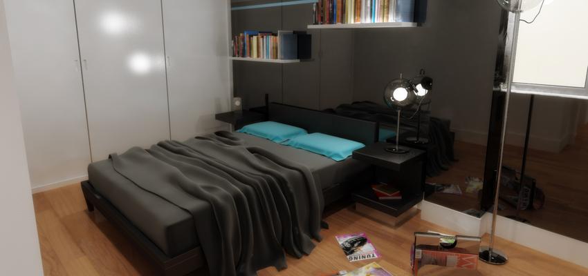 Dormitorio Estilo moderno Color turquesa, gris, negro  diseñado por Arquiox Idea | Arquitecto 
