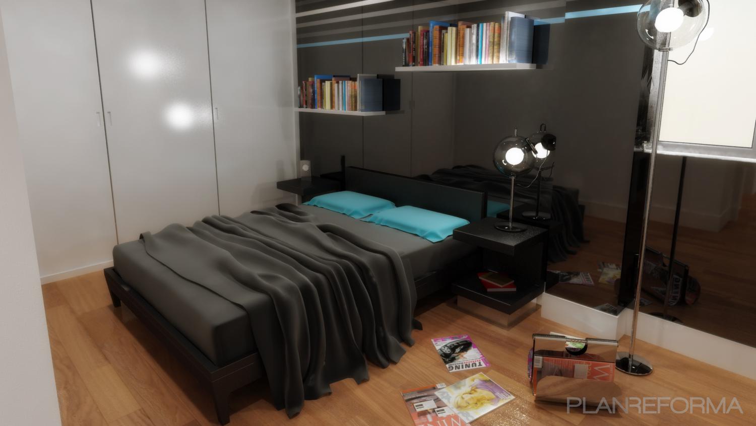 Dormitorio Estilo moderno Color turquesa, gris, negro  diseñado por Arquiox Idea | Arquitecto 