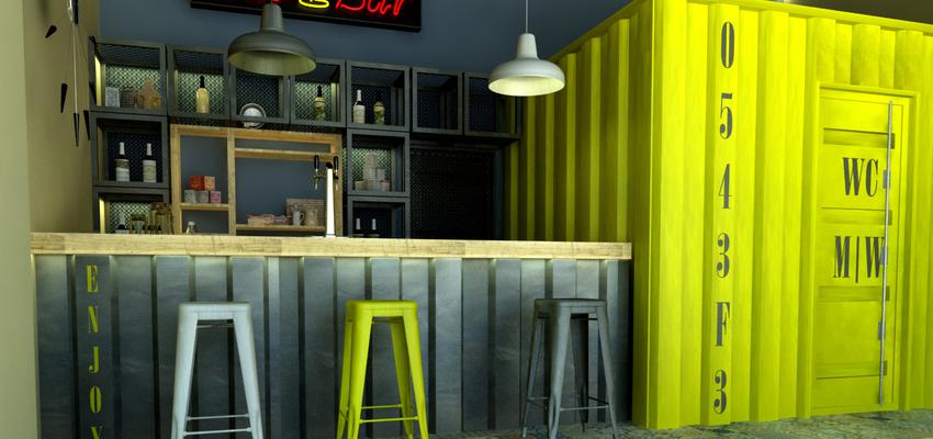 Bar Estilo vintage Color gris, gris, dorado  diseñado por Arquiox Idea | Arquitecto 