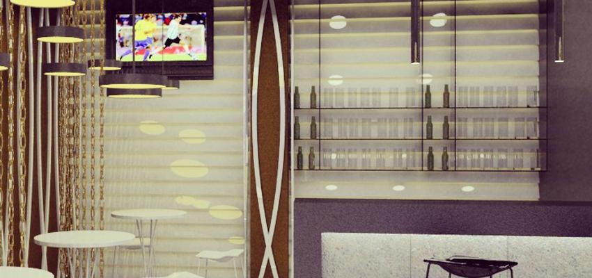 Bar style contemporaneo color azul, marron, blanco, gris  diseñado por AG Interiorismo | Interiorista | Copyright AG INTERIORISMO