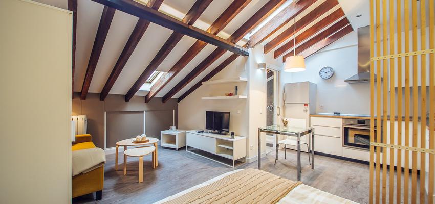 Comedor, Cocina, Salon Estilo moderno Color marron, ocre, blanco  diseñado por ARKin | Gremio | Copyright http://arkin.es/portfolio/atico/