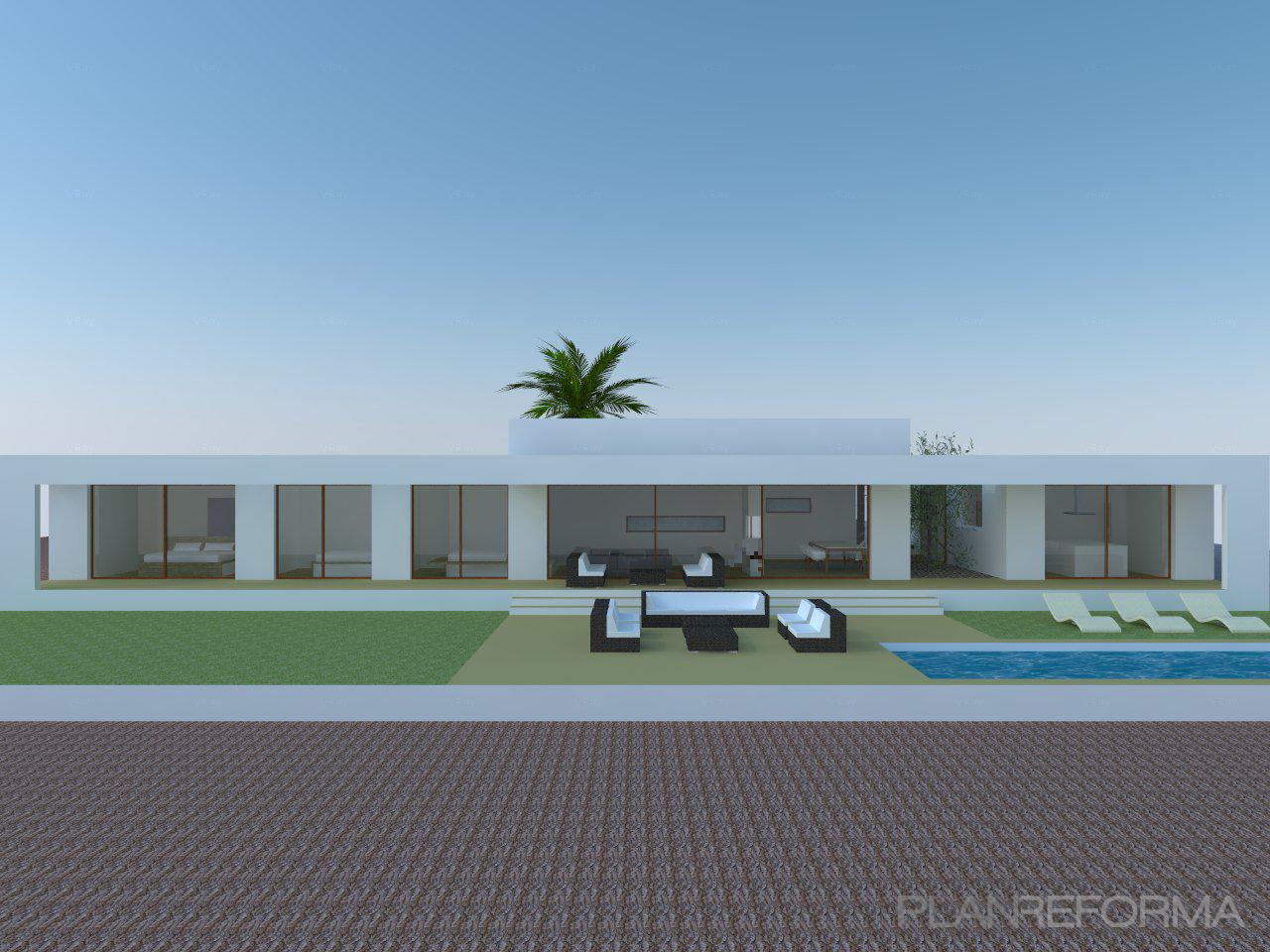 Piscina, Exterior style moderno color marron, blanco  diseñado por Pedro Bestard | Arquitecto | Copyright Pedro Bestard