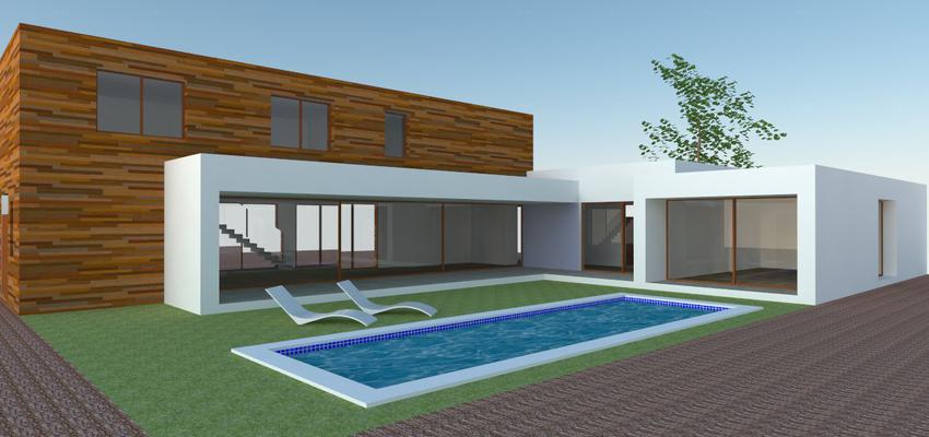 Piscina, Exterior style moderno color marron, marron, blanco  diseñado por Pedro Bestard | Arquitecto | Copyright Pedro Bestard