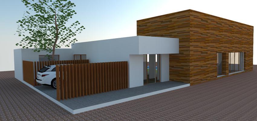 Exterior style moderno color marron, blanco, gris  diseñado por Pedro Bestard | Arquitecto | Copyright Pedro Bestard