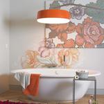 Baño style vintage color rojo, ocre, marron, blanco, gris