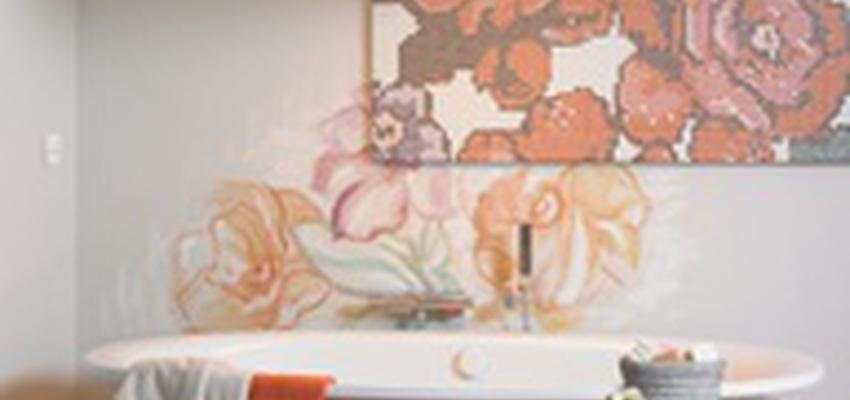 Baño style vintage color rojo, ocre, marron, blanco, gris  diseñado por Font Barcelona | Marca colaboradora | Copyright Font Barcelona